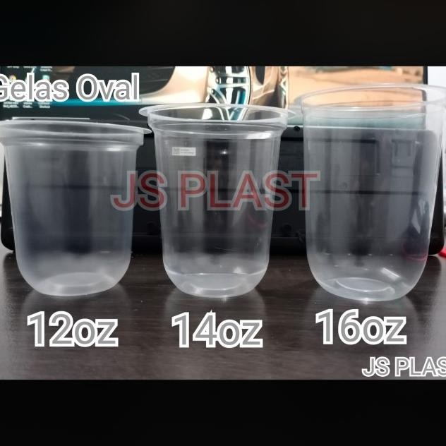 1 Dus Gelas Plastik Oval 12Oz 14Oz 16Oz / Gelas Kapsul / U Cup