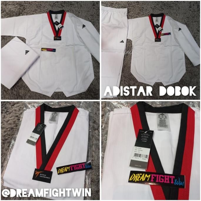 Dobok Adidas Poom Kyorugi Taekwondo Kerah Merah Hitam  Ready
