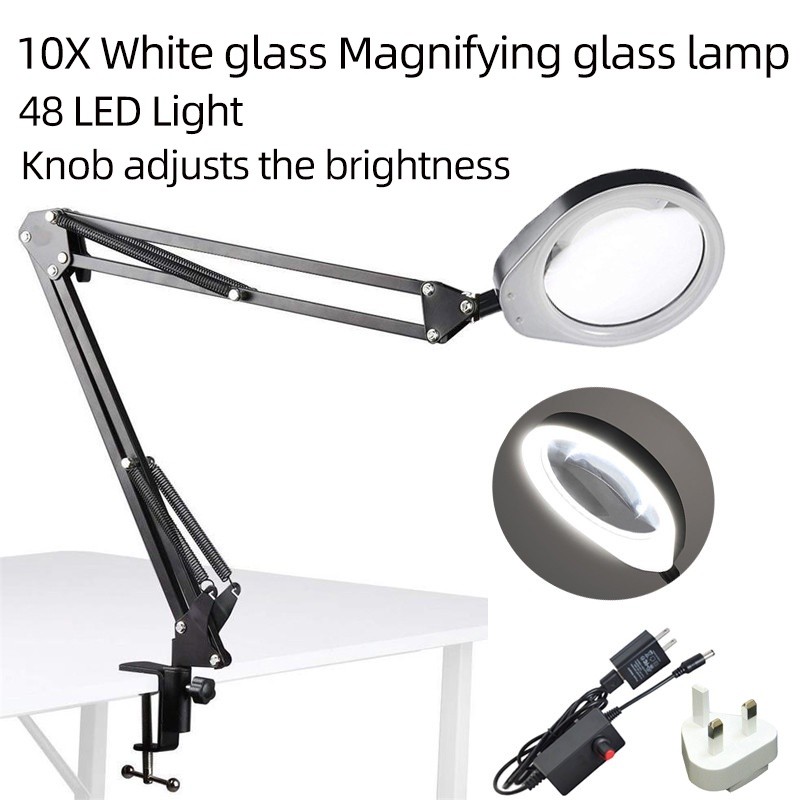 

Pembesar Kaca Putih 10X Lampu Meja Kaca Pembesar Kerajinan Kaca Dengan Lampu LED 48, Pembesar Jepit Peredupan tanpa langkah dapat menambah atau mengurangi |Nb6jy7kw|