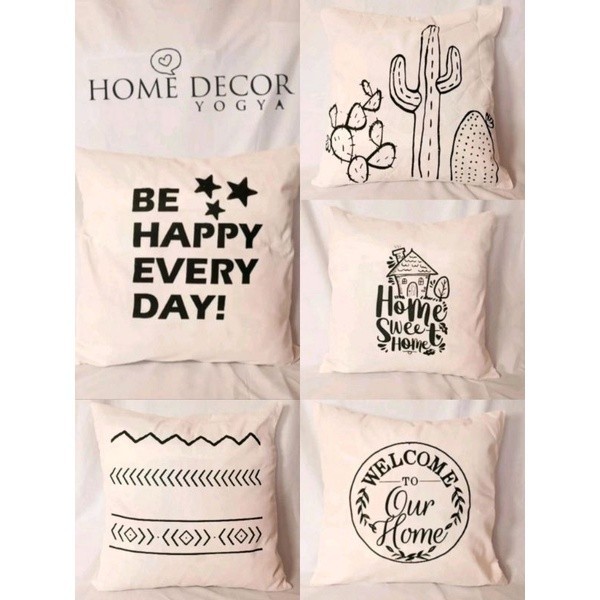 Sarung Bantal Sofa Ukuran 40X40 Motif Cactus Kain Blacu Berkwalitas Estetik