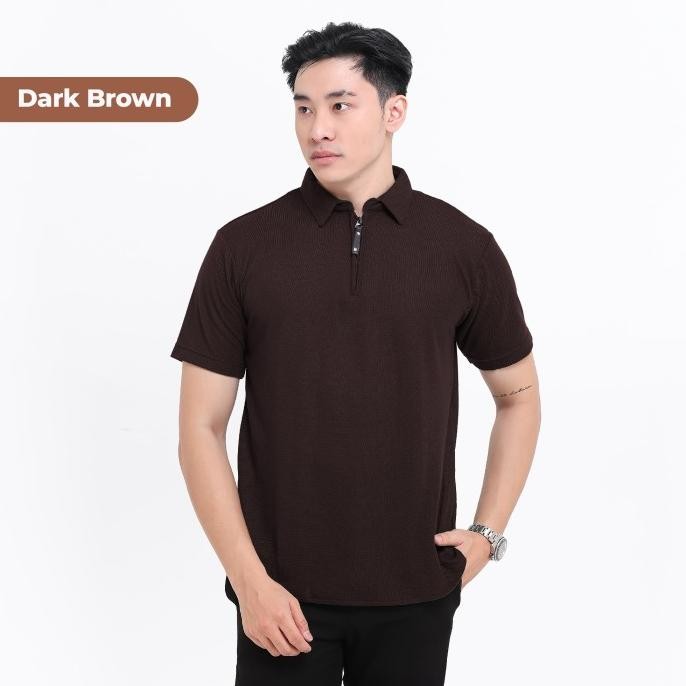 BROGUY KAOS POLO SHIRT PRIA KERAH LENGAN PENDEK ZIPPER - DARK BROWN