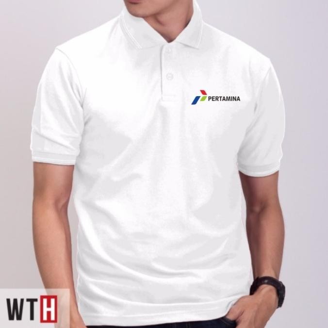 KAOS PERTAMINA KAOS POLO PERTAMINA PUTIH LENGAN PENDEK PRIA BORDIR