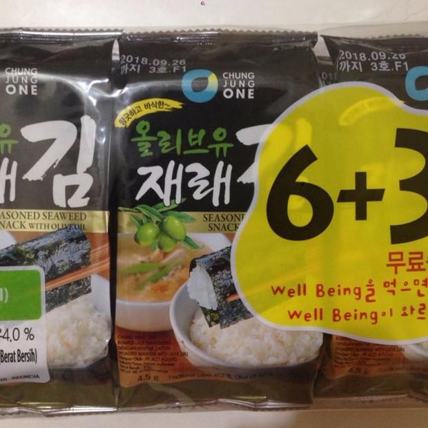 

Chung Jung One Won Seaweed 6+3 N O Oil Rumput Laut Kering Korea