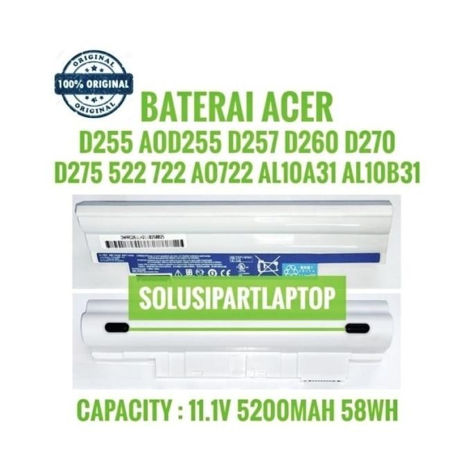 TERBARU - ORIGINAL Baterai Laptop Acer Aspire One Happy N57C D255 HIGH WHITE