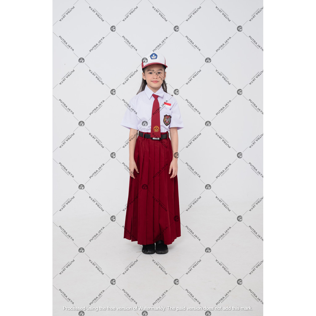Rok Panjang Rempel SD Merah Maroon Bahan onione drill premim pinggang karet