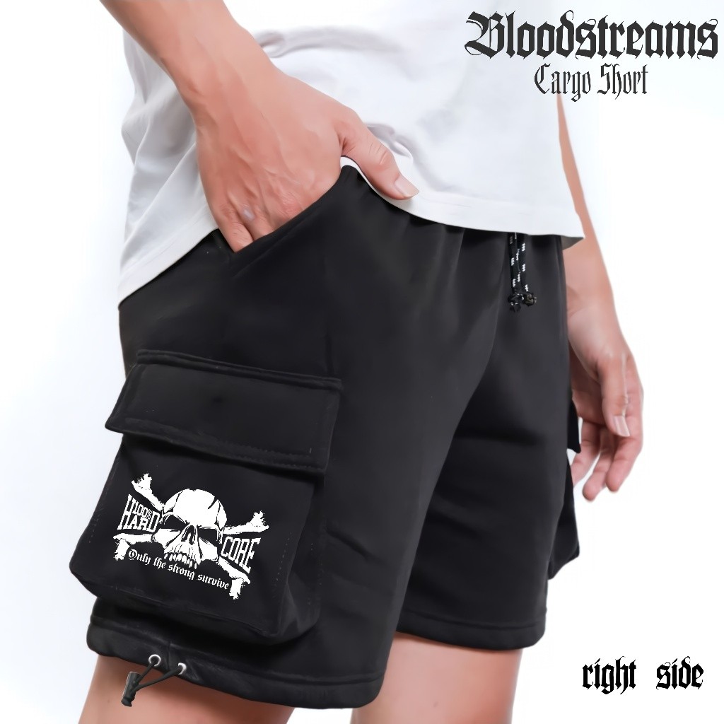 Celana Cargo Pendek 100% Hardcore Boardshort Pria dan Wanita Katun Fleece | Bloodstreams Clothing