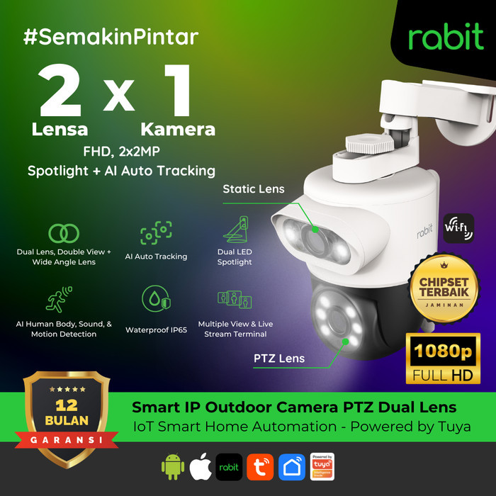 RABIT SMART IP CCTV WIFI CAMERA OUTDOOR 2 MP DUAL LENS PTZ WIDE ANGLE