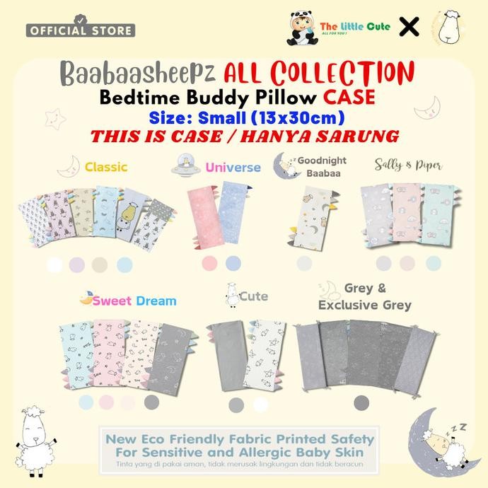 Baabaasheepz Bedtime Buddy Pillow Case Size Small Sarung Bedtime Buddy Classic Grey Cute Sweet Dream