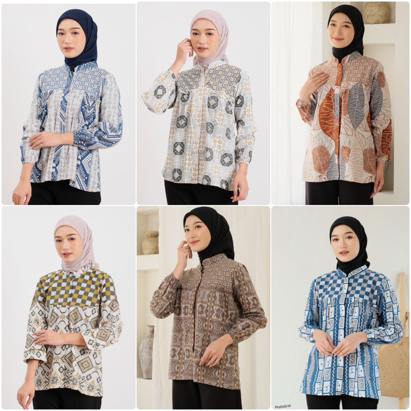 Baju Batik batik wanita modern terbaru 2022 kerja lengan panjang pendek kantor