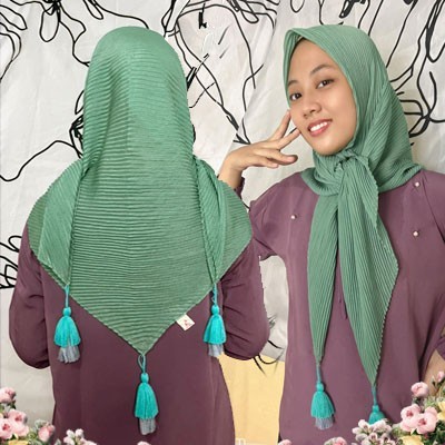 Plisket Bandul Paris Voal Polos Jilbab Segi Empat Kerudung Plisket