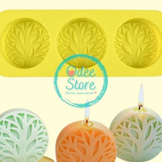 Cetakan Silikon Silicone Mold Bulat Motif Daun Pohon Leaf Tree; Sabun Soap Candle Lilin Coklat Kue D