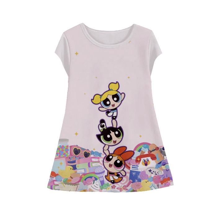 Baju Dress Kartun Anak Lengan Pendek Kartun 3D Printing The Powerpuff Girls Tunik-Powerpuff-10-desig