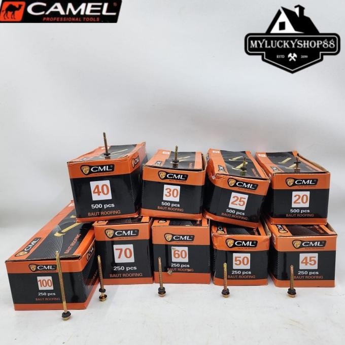CAMEL BAUT ROOFING CML SKRUP MUR BAJA RINGAN PER KOTAK 12 X 20 25 30 40 45 50 60 70 100 MM 2CM 2.5CM