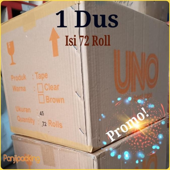 

BEBAS ONGKIR - Lakban Bening / Coklat 1 dus 45mm x 50Y Solatip Murah Uno Bandung IPS