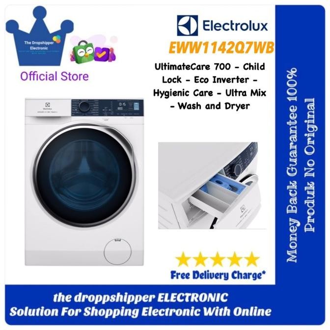 MESIN CUCI WASH AND DRYER 100% KERING ELECTROLUX EWW1142Q7WB 11/7 KG