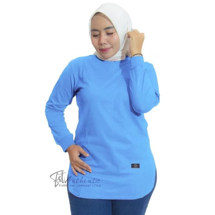 BAJU KAOS WANITA LENGAN PANJANG DINARY WARNA BIRU LANGIT / ATASAN