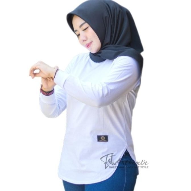 BAJU KAOS WANITA LENGAN PANJANG MEREK DINARRY WARNA PUTIH POLOS