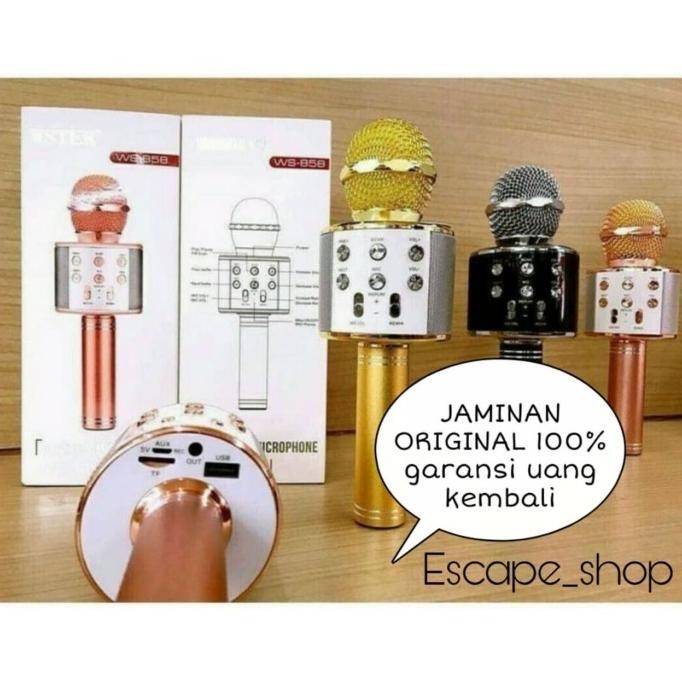 ORIGINAL MIC WSTER WS 858 WIRELESS BLUETOOTH KARAOKE - WS 858 ORI