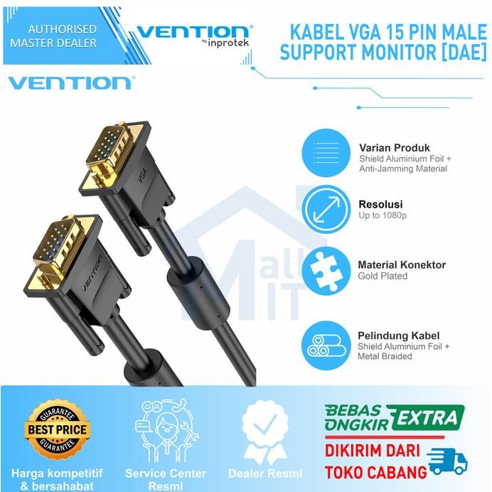 Vention Kabel Vga 15 Pin 1080P Full Hd Monitor Asus Samsung Lg Dae