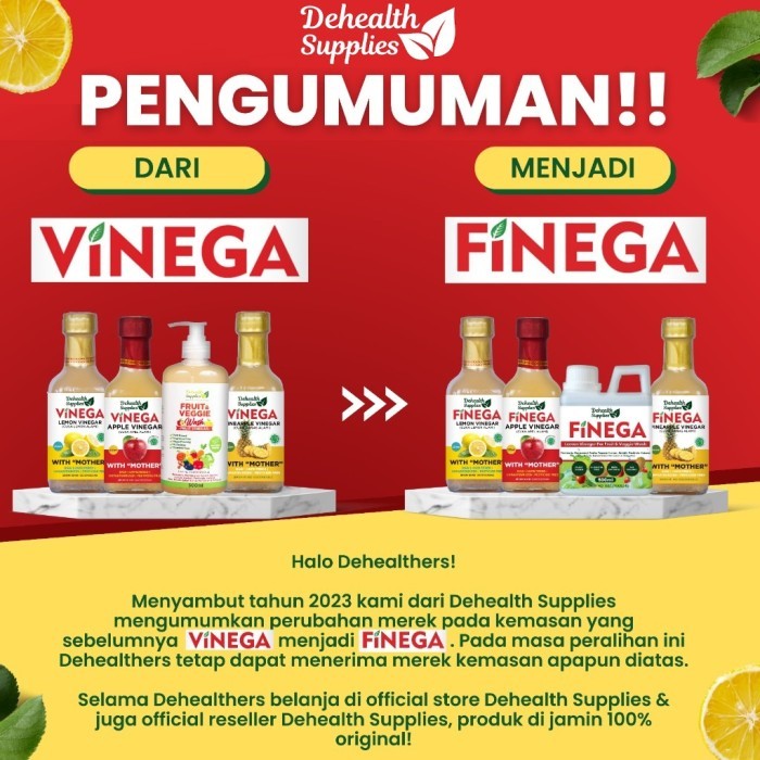 

Finega 1 Liter Vinega Cuka Apel / Nanas / Lemon Dari Dehealth Supplies Terbaru