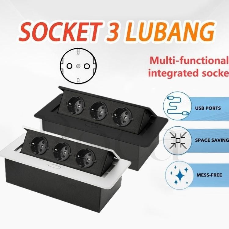 Stop Kontak Tanam Meja Soket pop-up 3lubang Desktop Tertanam Stopkontak Floor/Desk outlet