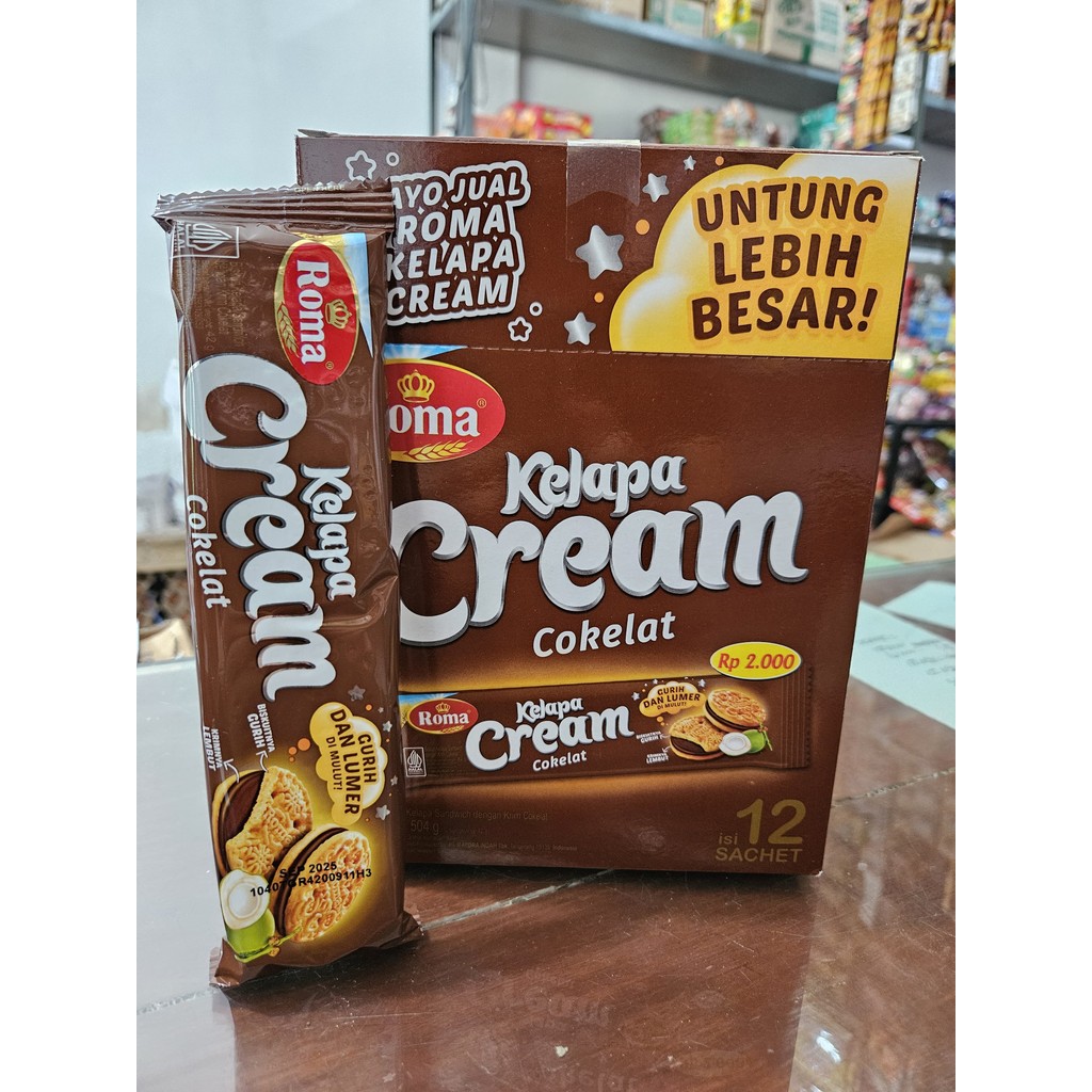 

Biskuit Roma Kelapa Cream Cokelat Box isi 12 Sachet