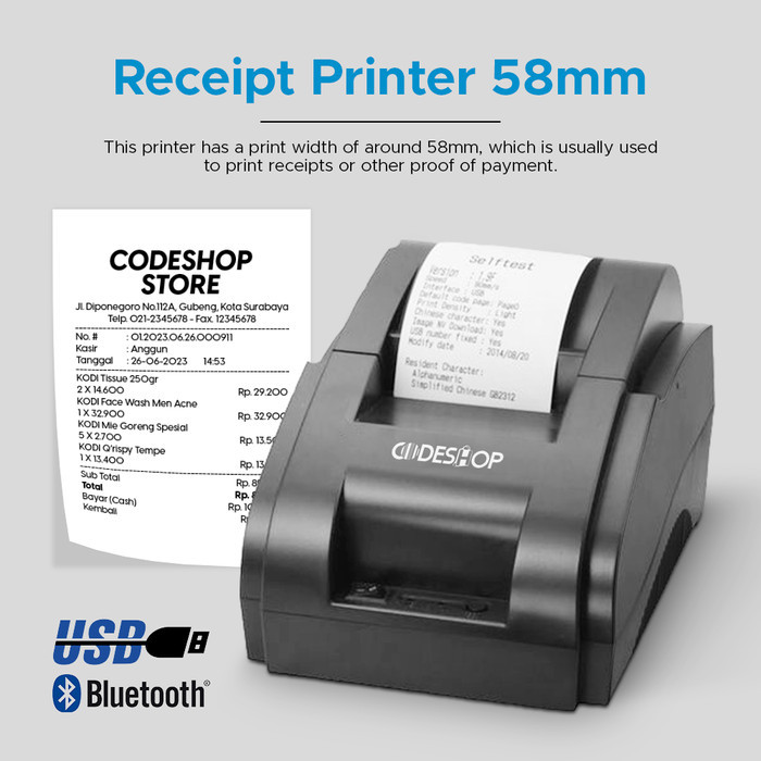 

Codeshop Cbt-58I Printer Thermal Bluetooth 58Mm Cetak Struk Kasir Rj11 Terlaris