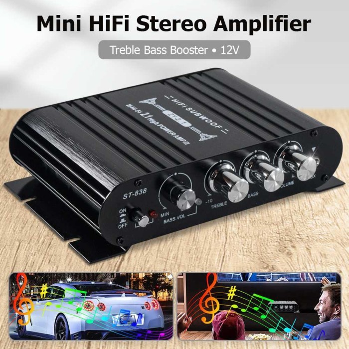 Termurah Mini Hifi Stereo Ampli Treble Bass Booster 12V 200W - Lvpin Lp-838 New