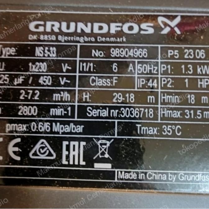 Booster Pump Grundfos Ns 5-33 + Pm1 Pompa Dorong Booster Pump Otomatis