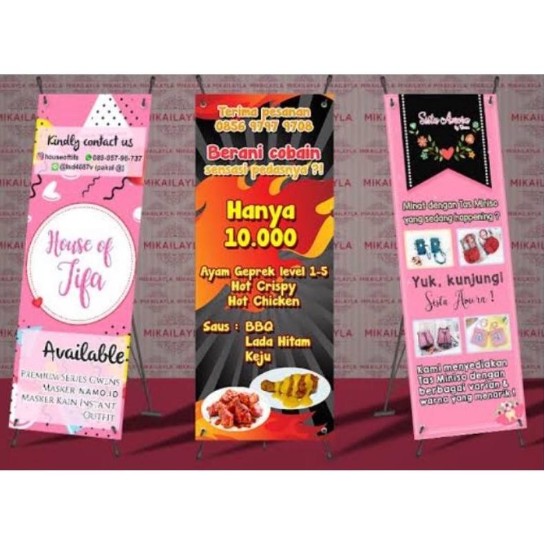 GIOR CETAK PAKET SPANDUK X BANNER DAN Y BANNER + TIANG WISUDA WEDDING OLSHOP ULANG TAHUN AGUSTUSAN C