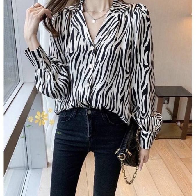 KEMEJA WANITA MOTIF ZEBRA / ATASAN CASUAL ANIMAL / KEMEJA ZEBRA