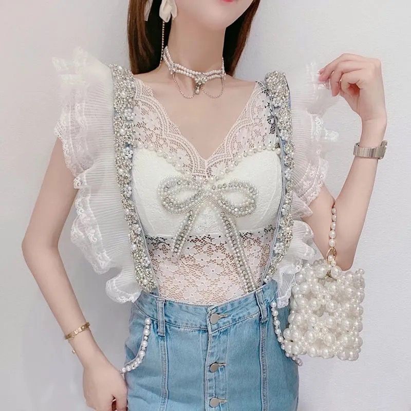 Kamisol Renda Pita Berlian Manik-manik Industri Berat