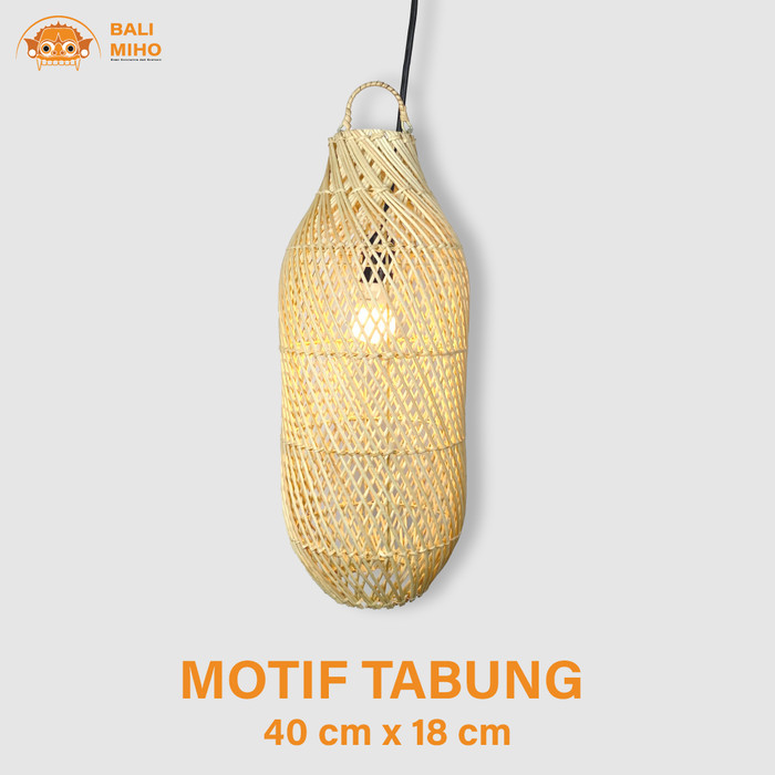 

New - Kap Lampu Rotan Motif Tabung 45 Cm Kap Kap Lampu Cafe Lampu Bambu