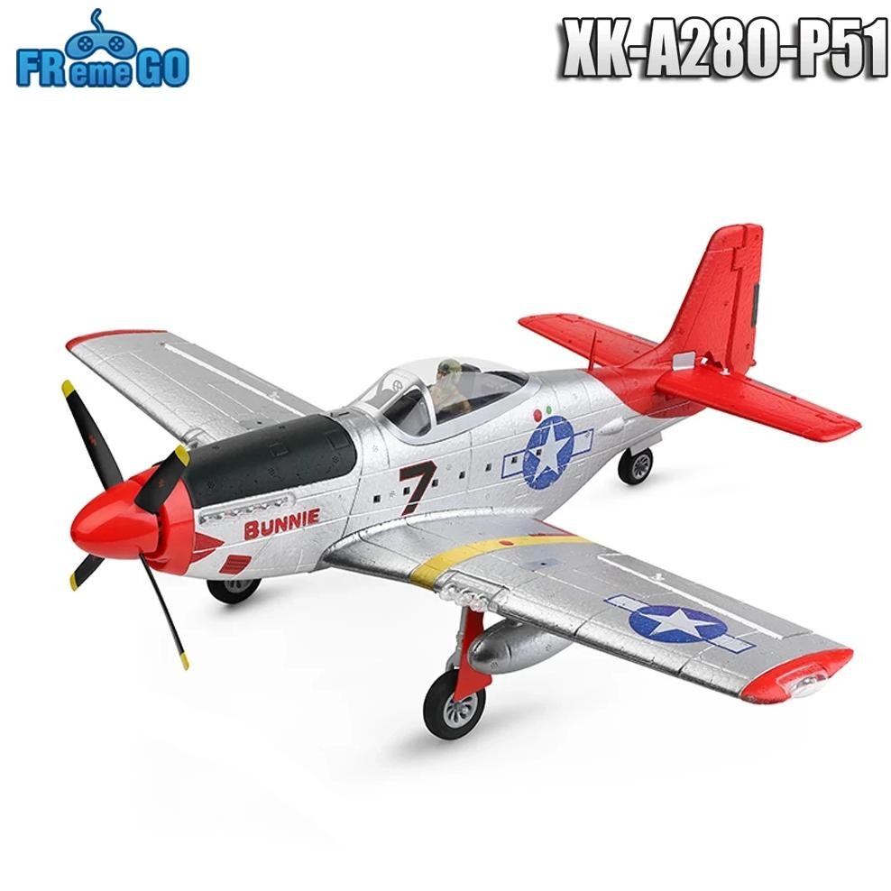 XK A280 RC PLANE 2.4G 4CH 3D6G MODE AIRCRAFT P51 FIGHTER SIMULATOR WITH LED SEARCHLIGHT RC AIRPLANE 