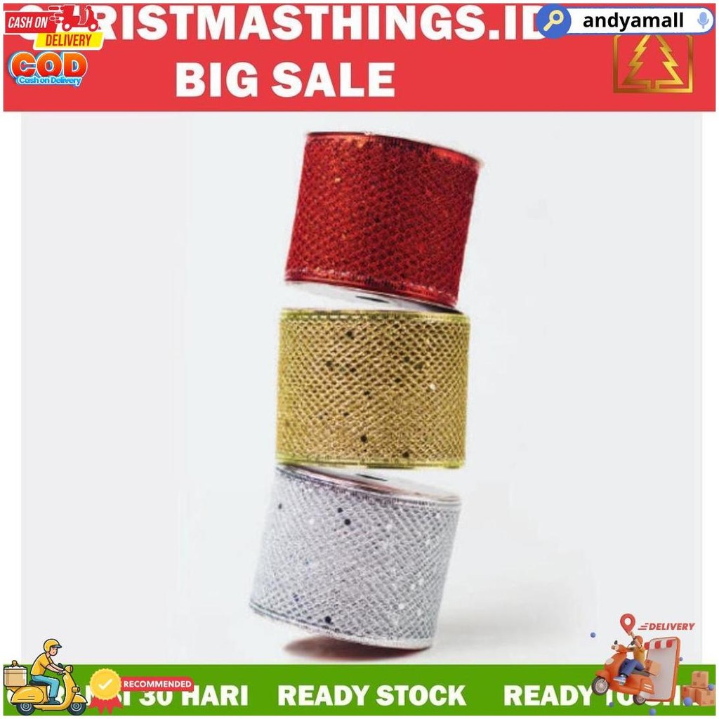 

Pita Roll Hiasan Pohon Natal Christmas Tree Gulung Motif Mix Red Silver Gold Santaclaus D Sale