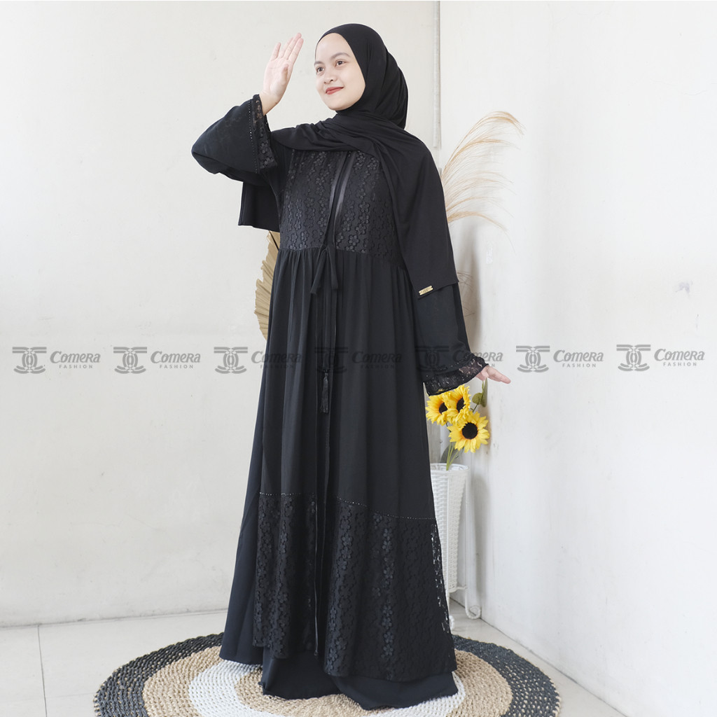 Baju Muslim Abaya Turkey Jetblack Brukat Payet Hitam Gamis Turki Wanita Remaja Muslim Kondangan