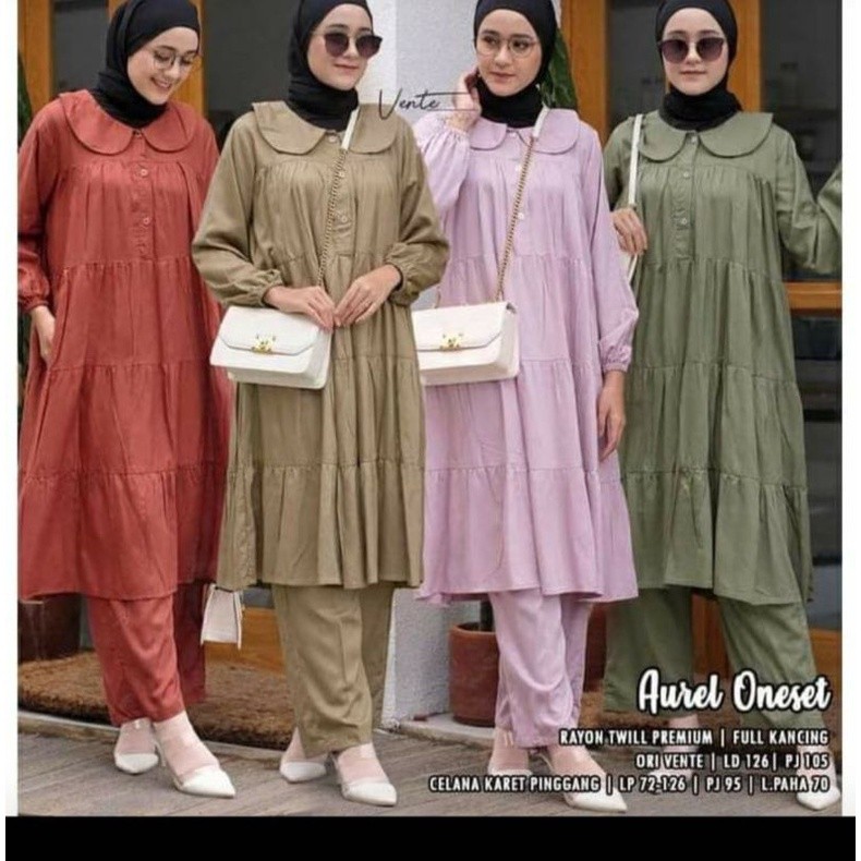 Baju Muslim SET AUREL/SET WANITA KEKINIAN/SET BAHAN CRINGKLE AIR FLOW PREMIUM