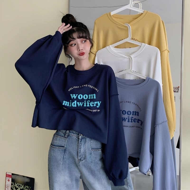 Felizo Jaket Sweater HOLIDAY WOOM CropTop Wanita Cropped Girl Fashion Korean Style Big Size S M L XL