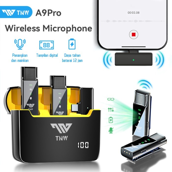 Ready Stock Tnw-A9Pro/A8Pro Microphone Wireless Mic Bluetooth Clip On Live Tiktok