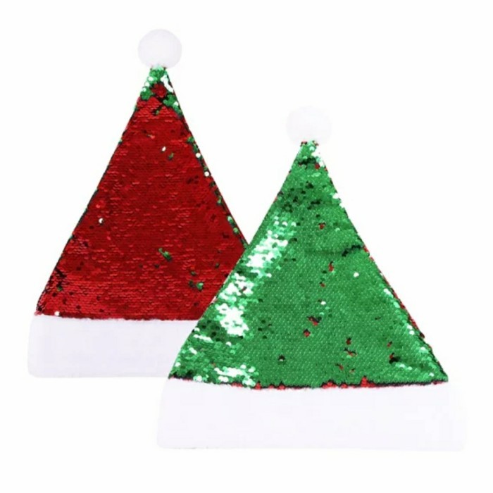 

Natal Christmas Hat reversible sequin santa Hat Topi Natal Glitter 2 warna - Red Green Limited