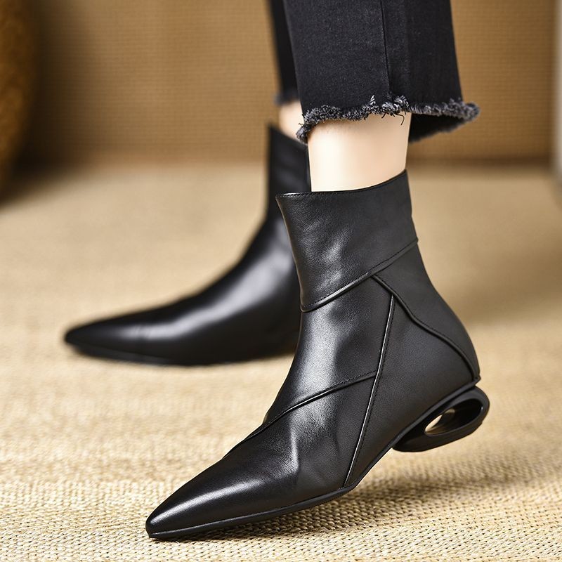 French Style Pointed Ankle Boots Women's Skinny Boots Single Boots New American Flat Ankle Boots