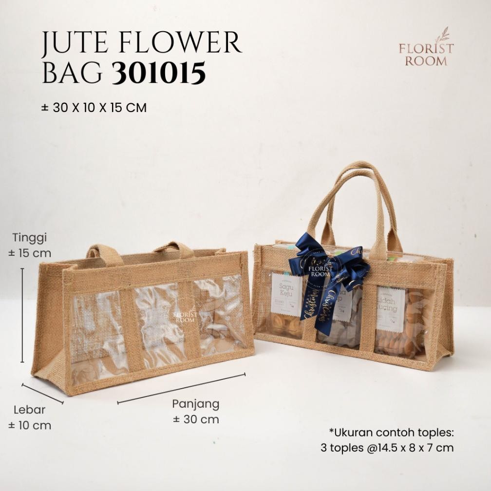 

Jute Flower Bag 301015 - 3 Slot - Tas Goni Hamper Lebaran Natal Cookies Kue Kering
