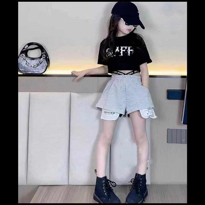 Setelan Anak Perempuan Casual Korean Style Hip Hop Crop Top Dance