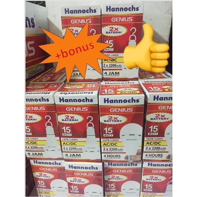 Lampu Led Emergency Genius Hannochs 15 Watt + Fitting Dengan 2 Baterai