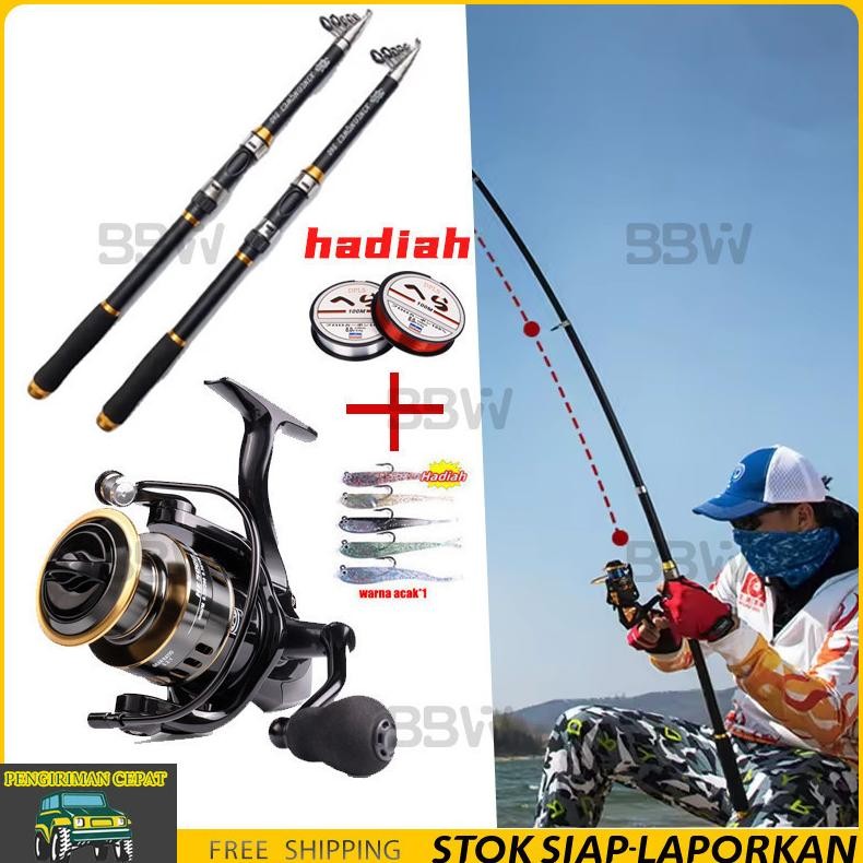 Joran Pancing Set 210cm360cm Teleskop Joran Set 5.2:1 Reel Pancing Full Set set pancing berkualitas 