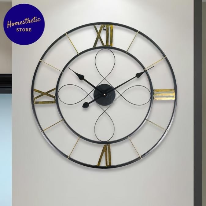 JAM DINDING BESI METAL MODEL BULAT NORDIC ANTIQUE CLOCK SILENT MOVEMENT 60 CM BERGAYA RETRO VINTAGE 