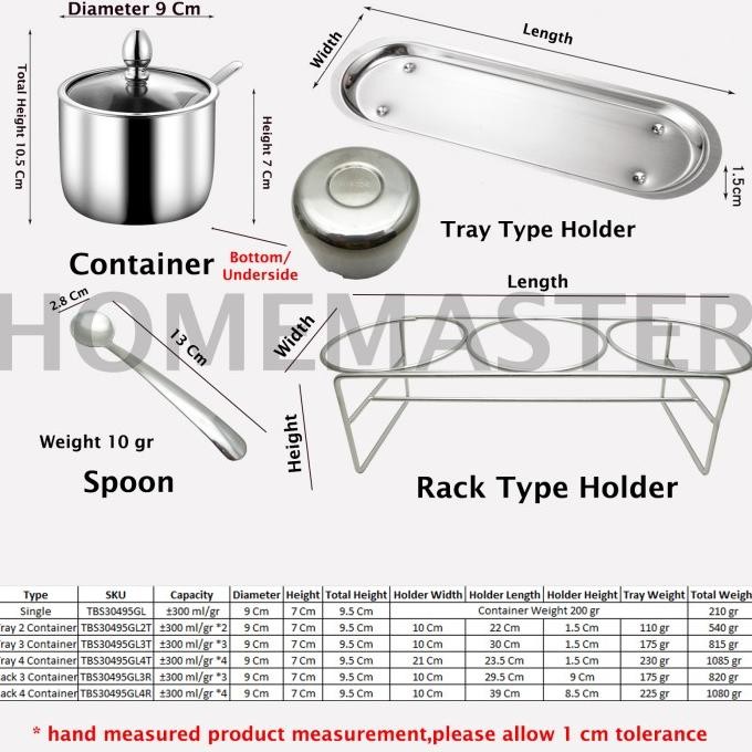 

Tempat Bumbu/Container Saos/Garam/Lada Stainless SUS304 TBS30495GL