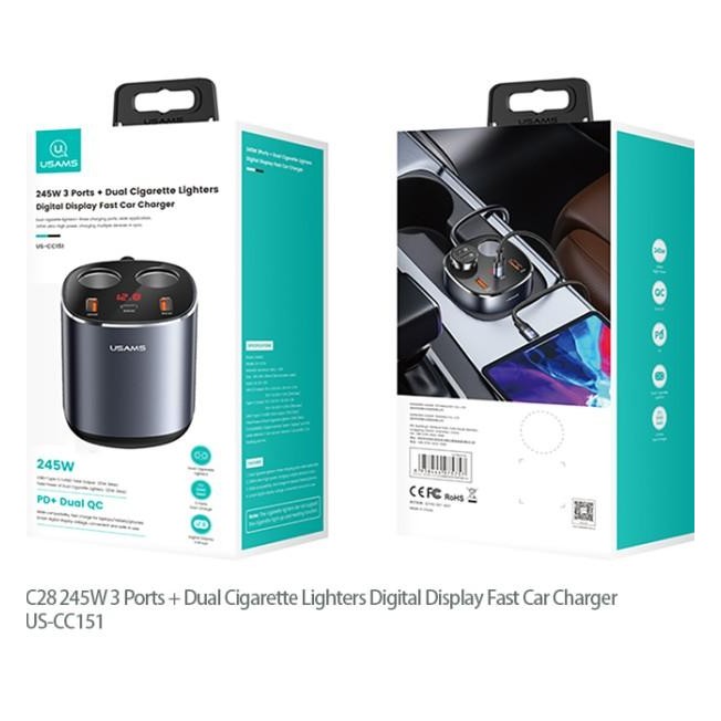 Usams C28 Charger Mobil Fast Charging 125W + Dual Lighter Port 120W