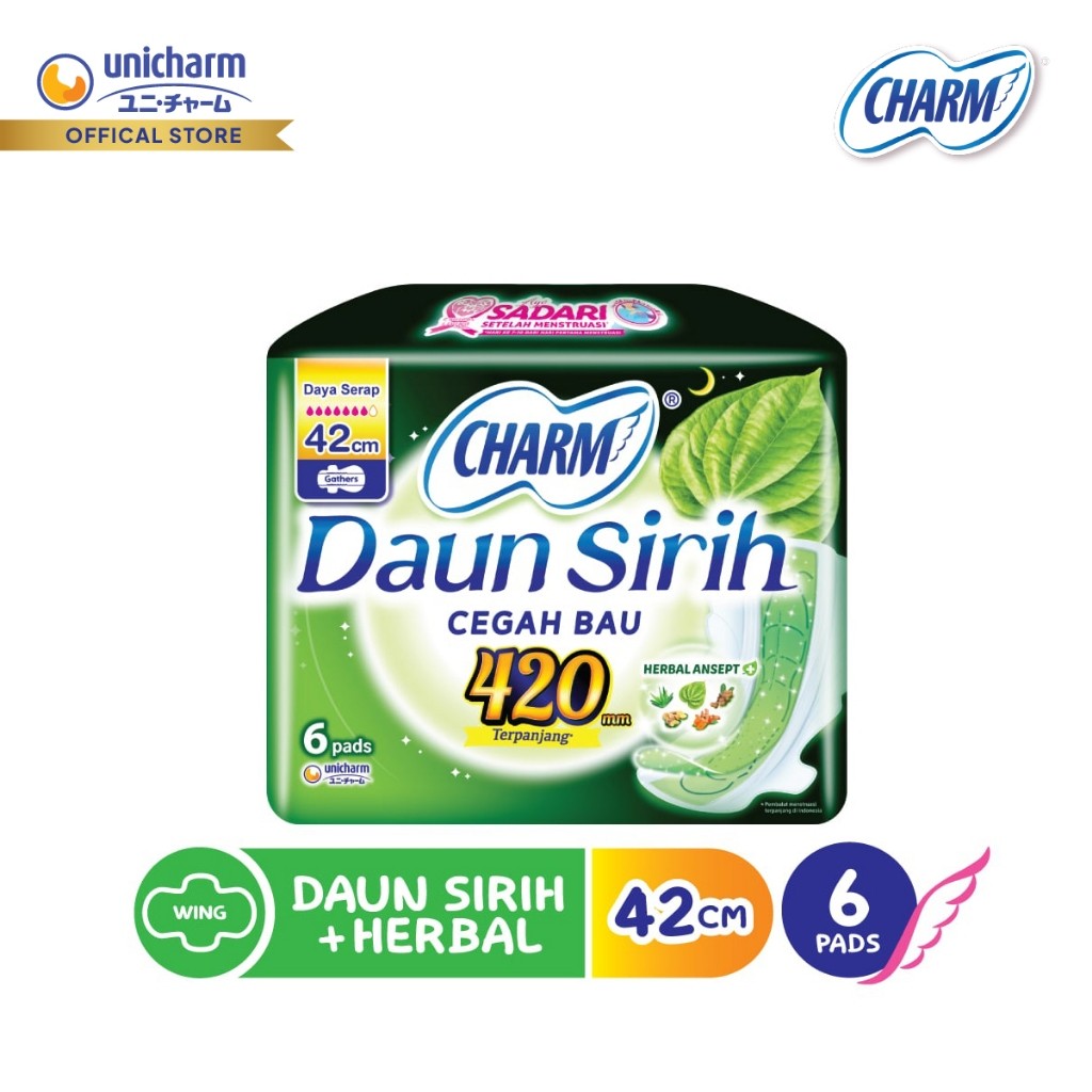 Charm Pembalut Daun Sirih + Herbal 42cm Wing 6 pads