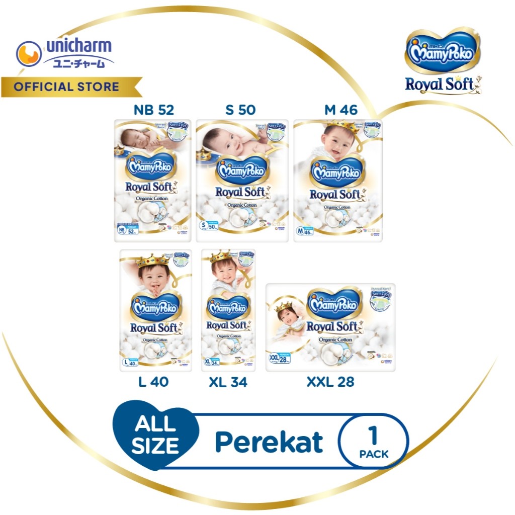 Mamy - Mamypoko Royal Soft Organic Tape NB-XXL - Super Jumbo - 1 Pack